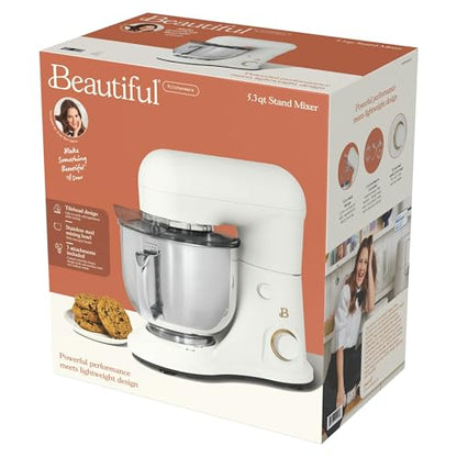 IT'S BRAZILIAN Beautiful 5.3 Qt Stand Mixer, White Icing with Flat Beater, Dough Hook, Balloon Whisk
