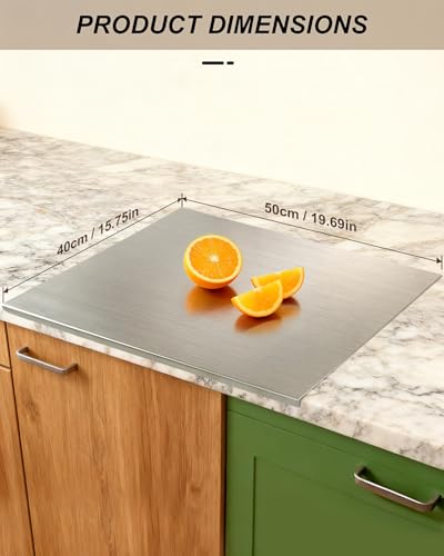 GVUHR 304 Stainless Steel Cutting Board for Kitchen- Large L-Shaped Bread Board,Double-Sided Chopping Board for Baking,Non Adhesive Bread Cutting Board (Medium)