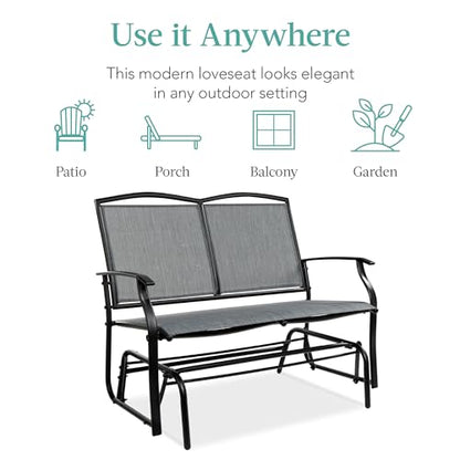 Best Choice Products 2-Person Outdoor Patio Swing Glider Steel Bench Loveseat Rocker for Deck, Porch w/Textilene Fabric, Steel Frame - Gray