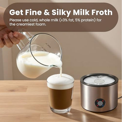 Detachable Milk Frother, 4 in 1 Milk Frother and Steamer, Dishwasher Safe, Glass Frother 16.9oz Warm and Cold Foam Maker, Electric Milk Frother for Coffee, Latte, Hot Chocolate (Silver)