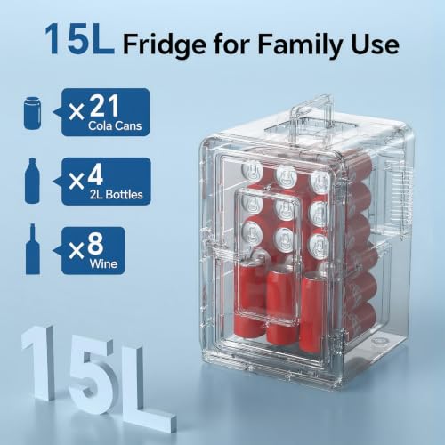 Mini Fridge for Bedroom, 15 Litre/21 Cans Portable Mini Refrigerator with AC/DC Power for Office, Dorm and Car, Thermoelectric Electric Cooler & Warmer Skincare Fridge for Drinks, Food, Cosmetics