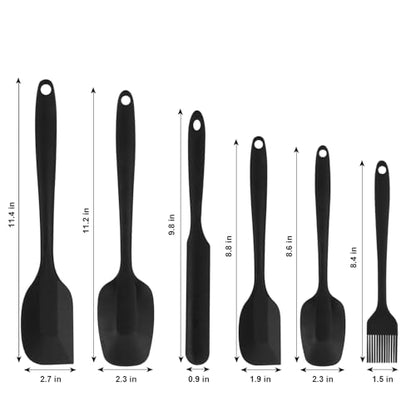 Silicone Spatulas Set of 6, Rubber Spoon Spatula Heat Resistant Spoonula One Piece Design Seamless Spatula Non-Stick Scrapers Baking Mixing Tool (Black)