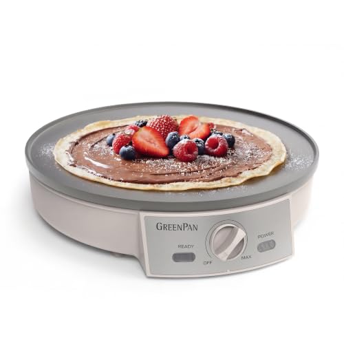 GreenPan Advanced 12" Crepe Maker, Ceramic Nonstick PFAS-Free Coating, Adjustable Temperature Control, 400°F Heating, Batter Spreader & Crepe Turner Included, Clay