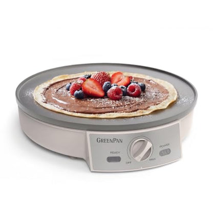 GreenPan Advanced 12" Crepe Maker, Ceramic Nonstick PFAS-Free Coating, Adjustable Temperature Control, 400°F Heating, Batter Spreader & Crepe Turner Included, Clay