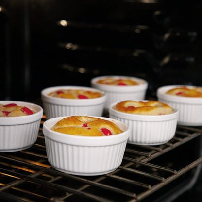 Nuwave Ceramic Ramekins 8 oz, Set of 6, Elegant Classic Style for Baking Souffles, Creme Brulées, Custards, Puddings, 4.3” Wide & 2” Tall, Microwave, Oven & Dishwasher-Safe, Ivory White (6)