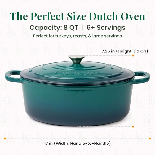 Larder & Vine Enameled Cast Iron 8 qt Dutch Oven Pot with Lid | Bread Baking | Compatible on All Cooktops & Oven Safe to 500° F | Great for Sourdough Bread | Bondi