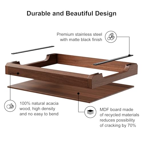 Set of 2 Acacia Wooden Ottoman Tray for Living Room, Wood Serving Tray with Handles, Decorative Coffee Table Trays for Ottoman, Large Serving Platter for Dinner, Breakfast in Bed, Kitchen Counter Top