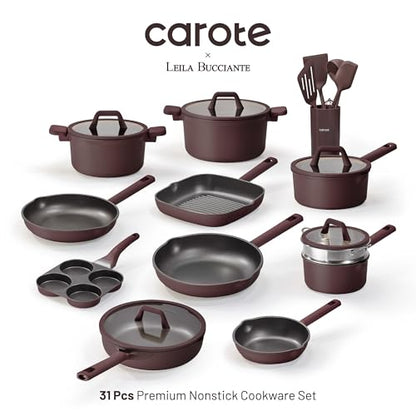 CAROTE 31PCS Pots and Pans Set, Nonstick Cookware Set Kitchen Non Stick Induction Titanium Cookware Non-toxic Granite Cooking set, PFOA Free