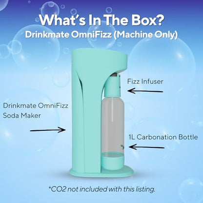 Drinkmate OmniFizz Sparkling Water Maker & Soda Streaming Machine | Carbonates Any Drink | BPA-Free Bottle | No Batteries or Electricity Required | CO2 Not Included (Arctic Blue)