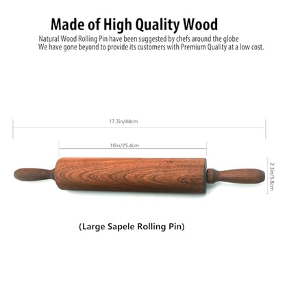 TUSIWIT Classic Sapele Wooden Rolling Pin With Handles,Wood Baking Roller Large (17.3"L x 2.3"W)