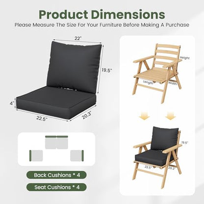 UDPATIO Outdoor Cushions for Patio Furniture, 4'' Replacement Cushions for Outdoor Furniture, Set of 4 Water-Resistant Outdoor Sectional Cushions for Sofa Couch Chair (Black)