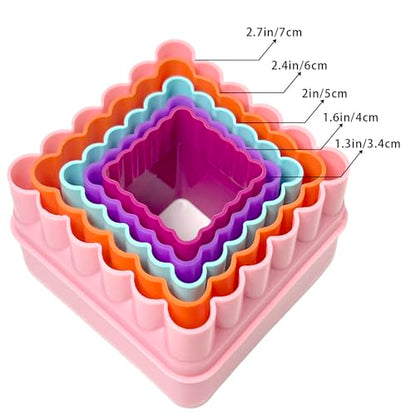 Cookie Biscuit Cutter Set, Two Side Cookie Cutters Plastic Set Multi-size Cake Fruit Vegetable Shapes Cutter Random color (Square Shaped, 5 Pack)