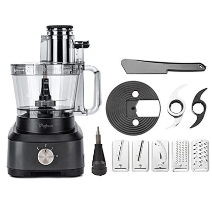 Magiccos 14 Cup Food Processor - XL Bowl Food Processor with Large Feed Chute, French Fry Cutter, Chop Vegetables, Slice Potatoes, Shred Cheese, Mix Dough for Family Meal Prep