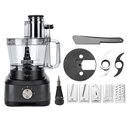 Magiccos 14 Cup Food Processor - XL Bowl Food Processor with Large Feed Chute, French Fry Cutter, Chop Vegetables, Slice Potatoes, Shred Cheese, Mix Dough for Family Meal Prep