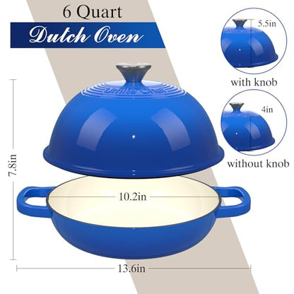 Enamelled Cast Iron Dutch Oven Pot – Dutch Oven Pot with Lid For Sourdough Bread Baking – Cast Iron Bread Oven – Dark Blue, Umite Chef 6QT Pot with Lid & Cotton Potholders