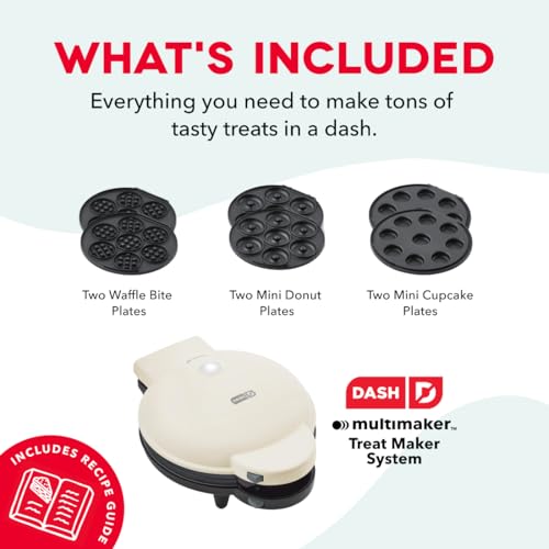 Dash MultiMaker Treat Maker System - Features Snap-and-Swap, Dishwasher Safe Plates - Makes Mini Donuts, Waffle Bites, and Mini Cupcakes - Cream