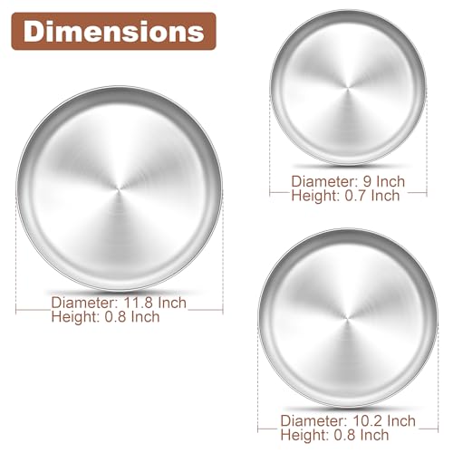 TeamFar Pizza Pan, 9 Inch, 10 Inch, 12 Inch Stainless Steel Pizza Pans Set, 3 Sizes Round Pizza Oven Baking Serving Plate Tray for Pizza Pie Cookie, Non-Toxic & Heavy Duty, Dishwasher Safe