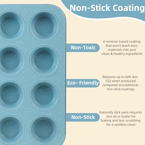 11-Piece Nonstick Baking Pans Set - Professional Grade Carbon Steel Bakeware with Premium Coating- Dishwasher Safe, Stackable, Oven Safe to 450°F (Slight Blue)