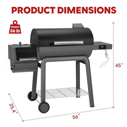Feasto 30-Inch Heavy-Duty Charcoal Grill with Digital Temperature Control & 2 Meat Probes, Outdoor BBQ Grill with Offset Smoker, 832 Sq. In. Cooking Space for Backyard BBQ, Black & Grey