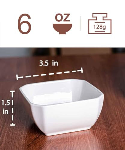 DELLING 6 Oz Porcelain Ramekins Set of 6, Square Souffle Dishes Oven Safe - White Ceramic Creme Brulee Ramekins for Baking, Dishwasher Microwave Freezer Safe Dessert Cups for Pudding Custard