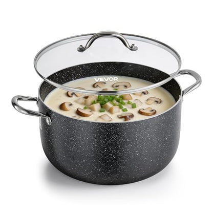 VEVOR Aluminum Stock Pot, 12-Quart Nonstick Ceramic Coated Pot with Glass Lid, PFOA-Free, PFAS-Free, Compatible with Gas Stoves, Induction Cooktops, Electric Stoves, for Soups, Stews, and Pasta