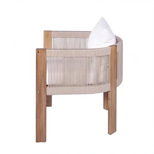 Christopher Knight Home Matera Acacia Wood Outdoor Dining Set for 8, 9 Piece Patio Dining Table and Chair Set, Wooden Outdoor Dining Armchair and Table Set with Removable Cushion, Light Teak+Beige