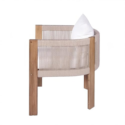 Christopher Knight Home Matera Acacia Wood Outdoor Dining Set for 8, 9 Piece Patio Dining Table and Chair Set, Wooden Outdoor Dining Armchair and Table Set with Removable Cushion, Light Teak+Beige