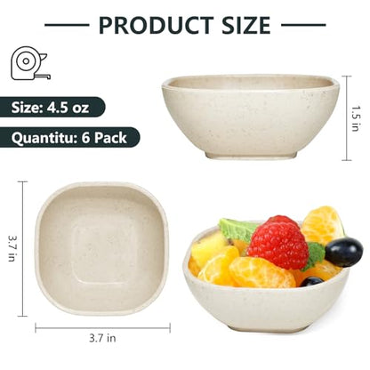 SHECIPIN 6 Pack Small Plastic Bowls 4.5 OZ Unbreakable Wheat Straw Dipping Bowls，plastic ramekins, Assorted Colors Dipping Sauce Cups, dip cups， Dessert, Ketchup