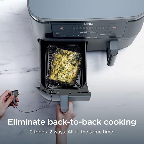 Ninja Foodi Air Fryer w/Smart Cook Thermometer | 6-in-1 Air Fry, Roast, Bake, Dehydrate & More | DualZone™ Match Cook & Smart Finish, 2 Independent Baskets | XL 10 Qt, Stainless Steel | Grey,DZ550GY