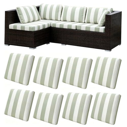 HANDONTIME Striped Outdoor Cushion Covers 8pcs Sage and White