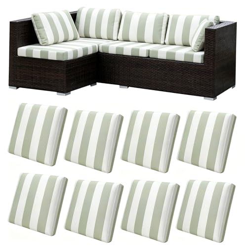 HANDONTIME Striped Outdoor Cushion Covers 8pcs Sage and White