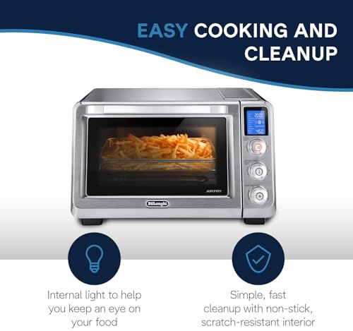 De'Longhi 10-in-1 Digital AirFryer, 24L, True Convection Toaster Oven with Internal Light, Grills, Broils, Bakes, Roasts, Reheats, Preset for Cookie & Pizza, 1800-Watts, Stainless Steel