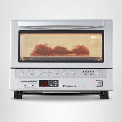Panasonic FlashXpress Toaster Oven Countertop, 4-Slice Small Toaster Oven Compact Size with Double Infrared Heating, 6 Auto Cook Options and Precise Temperature Control, 1300W - NB-G110P (Silver)