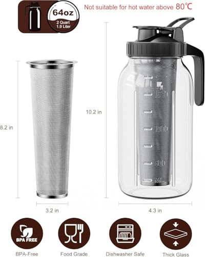 2 Pack Cold Brew Coffee Maker, 64oz Mason Jar Pitcher with 100μm 304 Filter