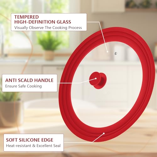 Extra Large 13-14-15 in Universal Lid for Oversized Pots, Pans and Skillets, Pot Lid Tempered Glass Lid with Heat-Resistant Silicone Edge, Cookware Lids, Replacement Frying Pan Cover