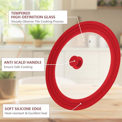 Extra Large 13-14-15 in Universal Lid for Oversized Pots, Pans and Skillets, Pot Lid Tempered Glass Lid with Heat-Resistant Silicone Edge, Cookware Lids, Replacement Frying Pan Cover