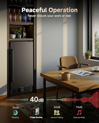 15 Inch Under Counter Beverage Refrigerator, Outdoor Fridge with 127 Cans Large Capacity & Glass Shelves, Built-in or Freestanding, Small Beverage Refrigerator for Patio & Outdoor Kitchen (Black)