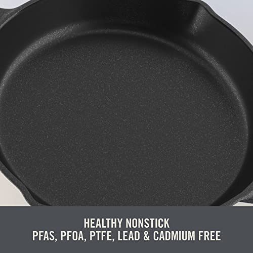 Zakarian by Dash 13 Inch Nonstick Cast Iron Dual Handle Pan, Titanium Ceramic Coated Frying Pan, Blue