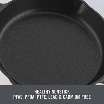 Zakarian by Dash 13 Inch Nonstick Cast Iron Dual Handle Pan, Titanium Ceramic Coated Frying Pan, Blue