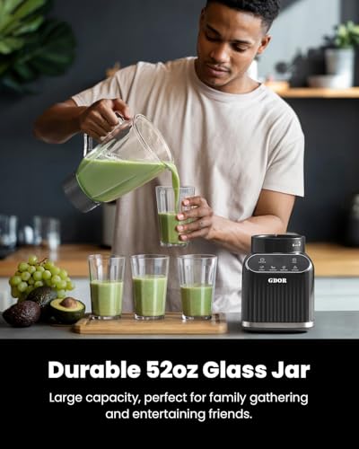 GDOR Smoothie Blender for Kitchen,1200W Glass blender with 5 Smart Programs