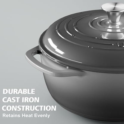Enameled Cast Iron Dutch Oven - Umite Chef 6QT Pot with Lid & Cotton Potholders - Dual Handles -Versatile Heavy Duty Cookware for Bread Baking，Braising, Stews, Roasting（Grey）