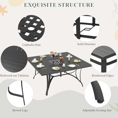 DSNAPE 9 Pieces Patio Table and Chairs Set, 59.6" Square Dining Table with Umbrella Hole, 8 High Back Textilene Swivel Chairs,Dining Table Set for 8,Outdoor Furniture for Porch Deck Yard Balcony, Grey