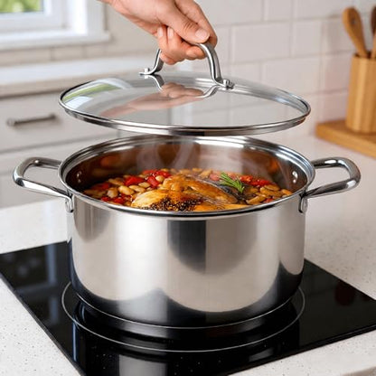LEUGWAKN 10 Quart Stock Pot with Glass Lid, Premium Food-Grade Stainless Steel Soup Pot, Large Pot for Cooking Stew, Chili & Canning, Induction Compatible Cookware, Dishwasher & Oven Safe