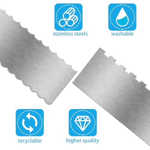 2 Pieces 8.7 Inche Stainless Steel Cake Scraper Double Sided Patterned Edge Stripe Edge Smoother Frosting Scraper Cake Decorating Cake Decorating Comb Cake Scraper For Butter Cream Mousse(2, 2)