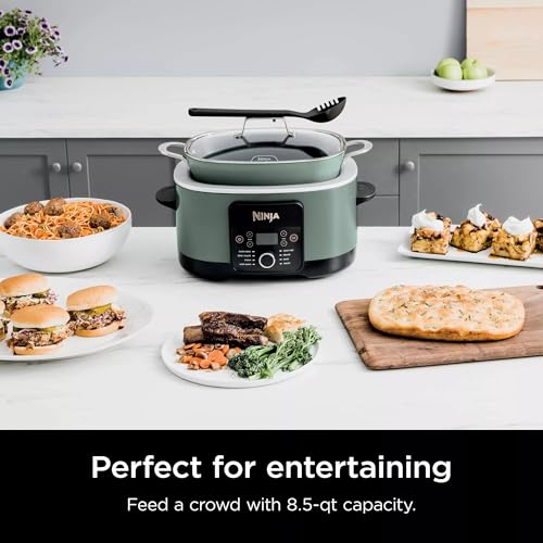 Ninja MC1001H Foodi PossibleCooker PRO 8.5 Quart Multi-Cooker, 8-in-1 Slow Cooker, Pressure Cooker, Dutch Oven & More, Glass Lid & Integrated Spoon, Nonstick, Oven Safe to 500°F, Sage Green (Renewed)