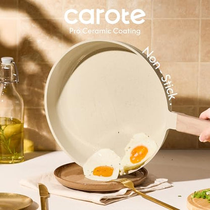 CAROTE 10" Frying Pan Set, Ceramic Frying Pan, Non-Toxic PTFE & PFOA Free Fry Pan & Omelet Pan, Compatible with Induction, Gas Cooktops