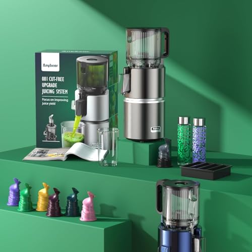 Anybear Cold Press Juicer, 350W Masticating Juicer for Juice, Nut Milk & Sorbet, Dual Slow-Squeezing Technology, 4.9" Feed Chute for Whole Fruits & Vegetables, BPA-Free Tritan (Grey & Silver)