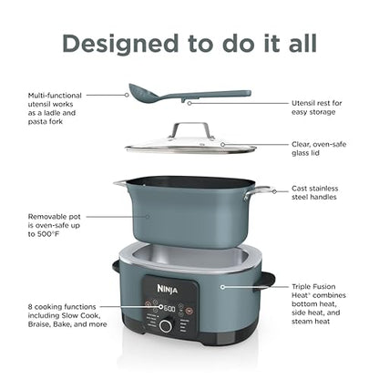Ninja® 14-in-1 PossibleCooker™ PRO | 8.5qt, Sous Vide, Proof, Bake, & Steam Multicooker | Slow Cooker, Dutch Oven | Glass Lid & Integrated Spoon | Nonstick, Oven Safe Pot 500°F | Sea Salt Gray |MC1001