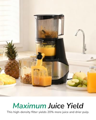 Canoly C09 Cold Press Juicer, 6" Extra Wide Feed Chute, 3-IN-1 Strainers (Juice & Sorbet & Nut Milk), Powerful AC Brushless Motor, Self Precut System, Juicer Machines with BPA-Free (Classic)