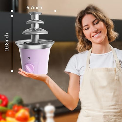 MINI Chocolate Fountain Machine Small Electric Chocolate Fondue Fountain Machine for Party for Candy Butter Cheese (Purple)